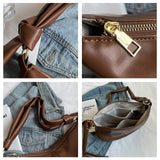 Vintage Women Shoulder Bag PU Leather Solid Crossbody Bags High Capacity Tote Ha