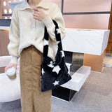 Vintage Plush Flower Shoulder Bag Chain Purse Winter Casual Large Purse