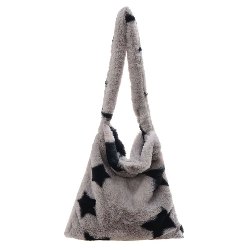 Vintage Plush Flower Shoulder Bag Chain Purse Winter Casual Large Purse