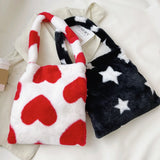 Vintage Plush Flower Shoulder Bag Chain Purse Winter Casual Large Purse