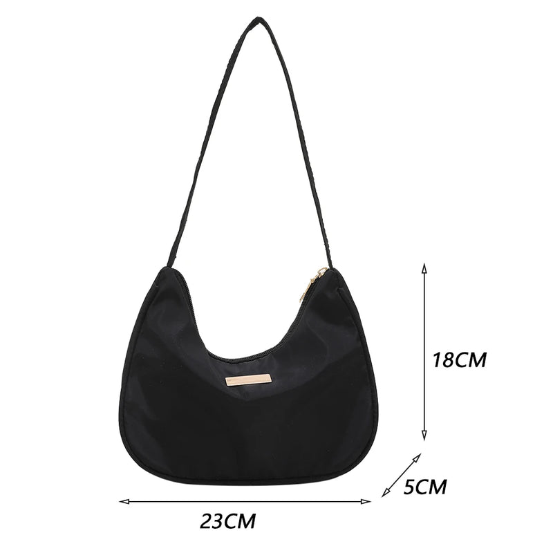 Vintage Women Shoulder Bag Solid Crescent Underarm Bags Ladies Nylon Small Purse