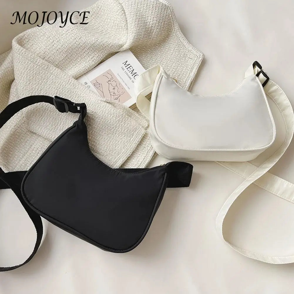 Vintage Women Shoulder Bag Solid Crescent Underarm Bags Casual Ladies Nylon Cros