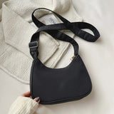 Vintage Women Shoulder Bag Solid Crescent Underarm Bags Casual Ladies Nylon Cros