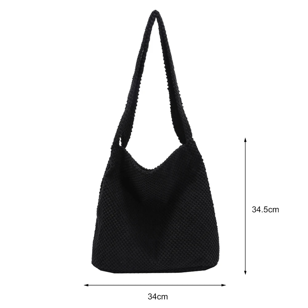 Vintage Crochet Shoulder Bag for Women - Winter Autumn Zipper Handbag