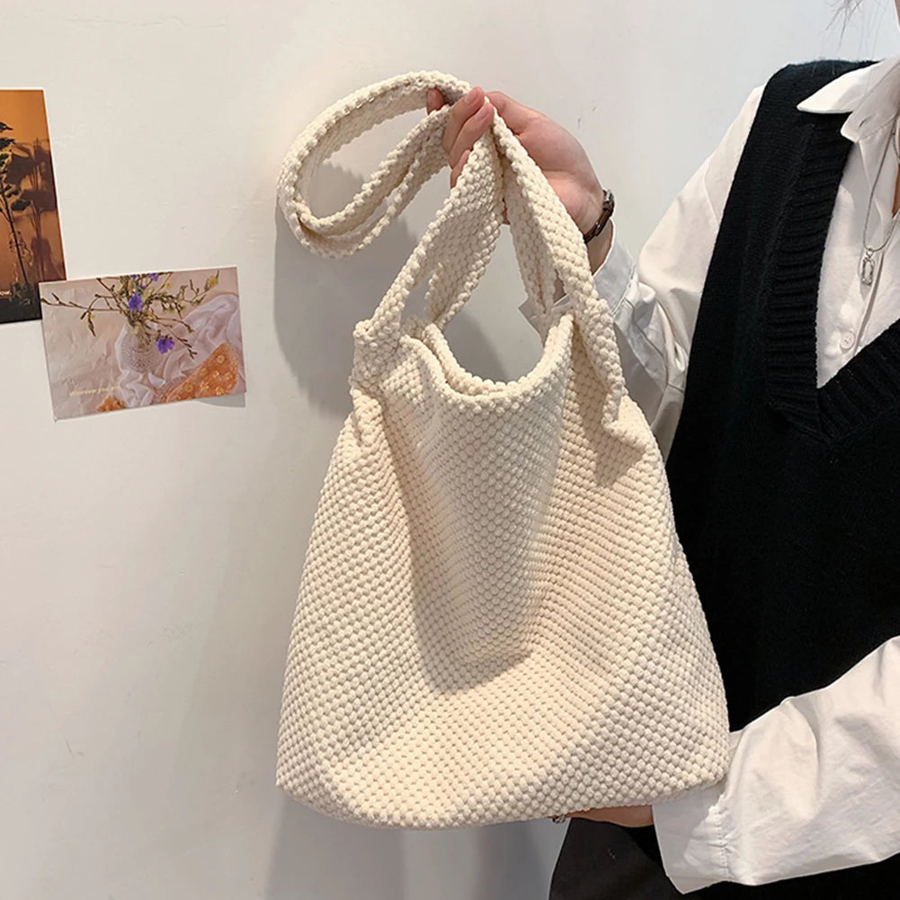Vintage Crochet Shoulder Bag for Women - Winter Autumn Zipper Handbag