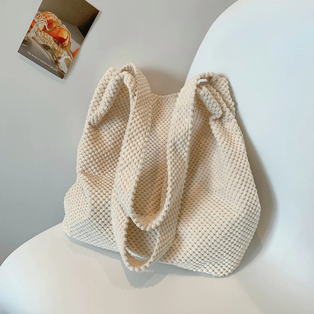 Vintage Crochet Shoulder Bag for Women - Winter Autumn Zipper Handbag