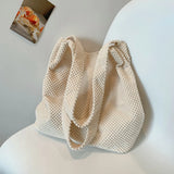 Vintage Crochet Shoulder Bag for Women - Winter Autumn Zipper Handbag