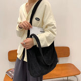 Vintage Crochet Shoulder Bag for Women - Winter Autumn Zipper Handbag