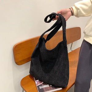 Vintage Crochet Shoulder Bag for Women - Winter Autumn Zipper Handbag