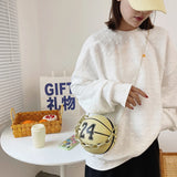 Vintage Women Shoulder Bag Digital Printing PU Ball Single Chain Crossbody