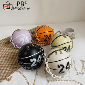 Vintage Women Shoulder Bag Digital Printing PU Ball Single Chain Crossbody