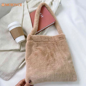 Vintage Plush Women Shoulder Bag Winter Handbag Underarm Shopping Tote
