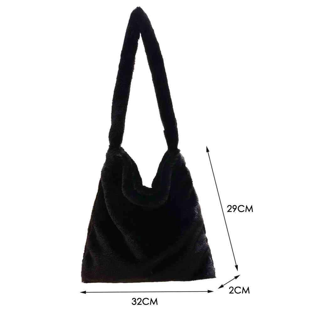 Vintage Plush Women Shoulder Bag Winter Handbag Underarm Shopping Tote