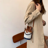 Vintage PU Leather Bucket Crossbody Bag Mini Drawstring Handbag