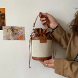 Vintage PU Leather Bucket Crossbody Bag Mini Drawstring Handbag