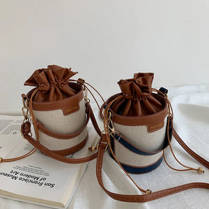Vintage PU Leather Bucket Crossbody Bag Mini Drawstring Handbag