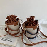 Vintage PU Leather Bucket Crossbody Bag Mini Drawstring Handbag