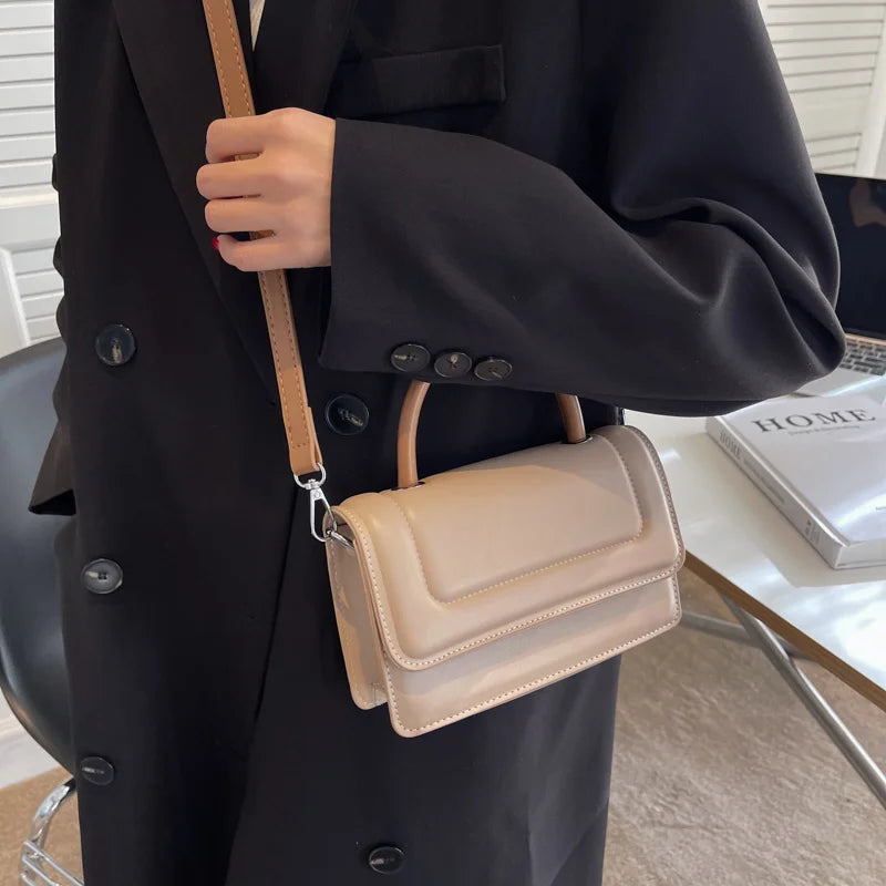 Vintage Women Shoulder Bags Top Handle Bag Solid Leather Messenger Handbag