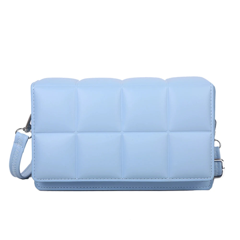 Vintage Soft Leather Handbag Checker Pattern Shoulder Bag