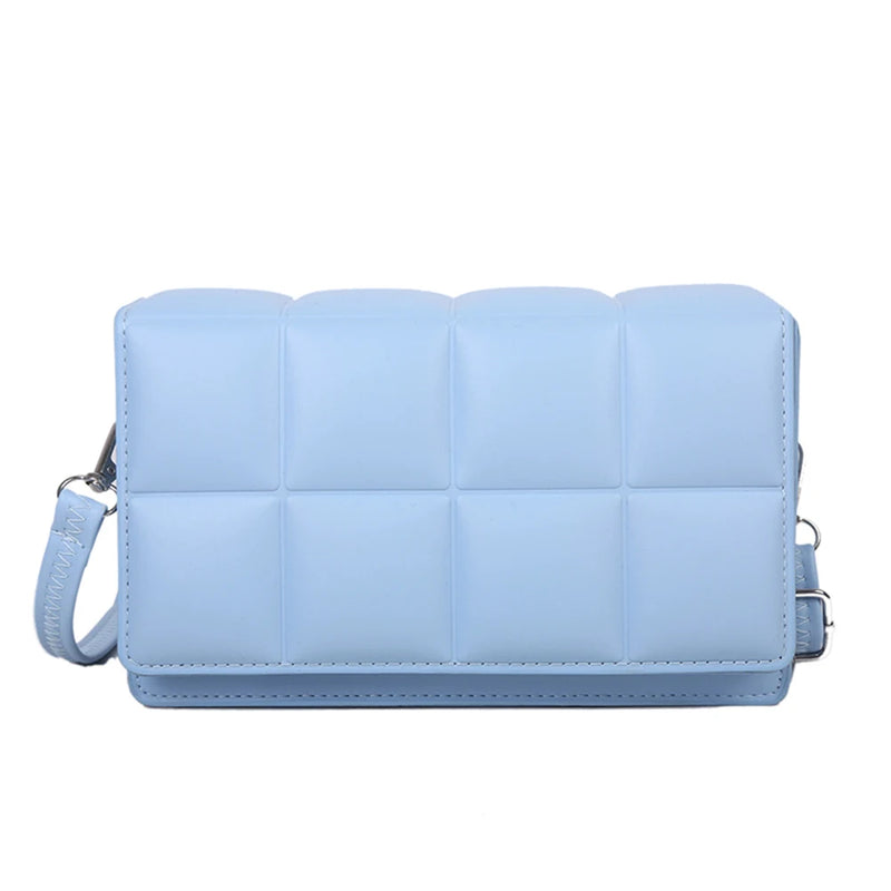 Vintage Soft Leather Handbag Checker Pattern Shoulder Bag