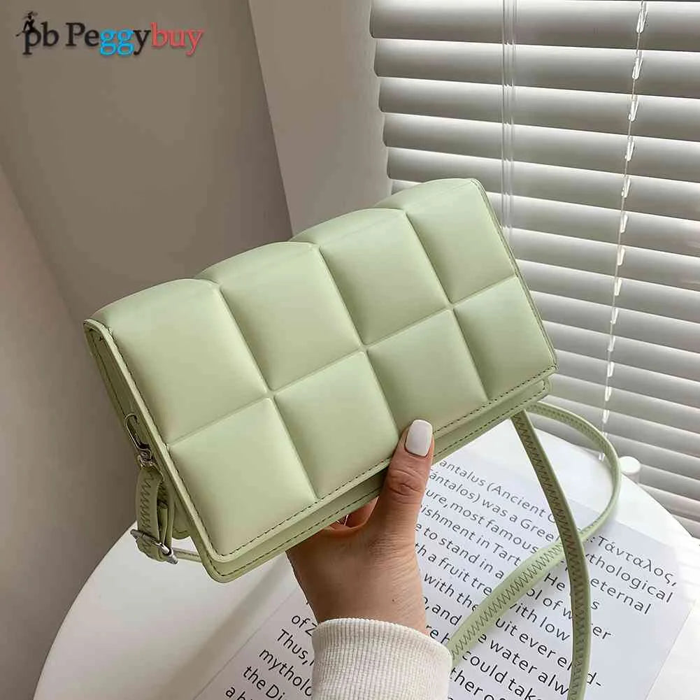 Vintage Soft Leather Handbag Checker Pattern Shoulder Bag