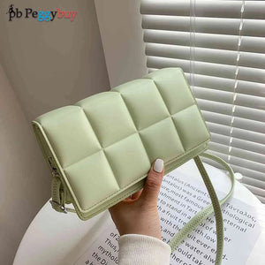 Vintage Soft Leather Handbag Checker Pattern Shoulder Bag