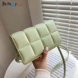 Vintage Soft Leather Handbag Checker Pattern Shoulder Bag