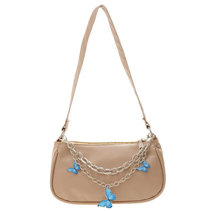 Vintage Women Square Bags Butterfly Double Chain Shoulder Underarm Bag