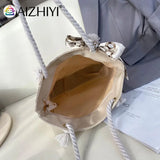 Vintage Women Straw Woven Silk Scarf Shoulder Tote Bag