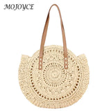 Vintage Women Straw Woven Round Shoulder Bag Beach Hollow Tote Bag
