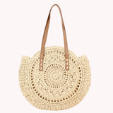 Vintage Straw Woven Round Shoulder Bag Beach Hollow Tote Bags