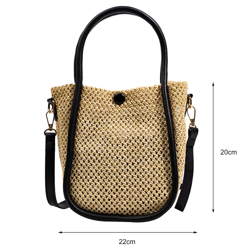 Vintage Women Top-Handle Bags Solid Underarm Bags Beach Woven