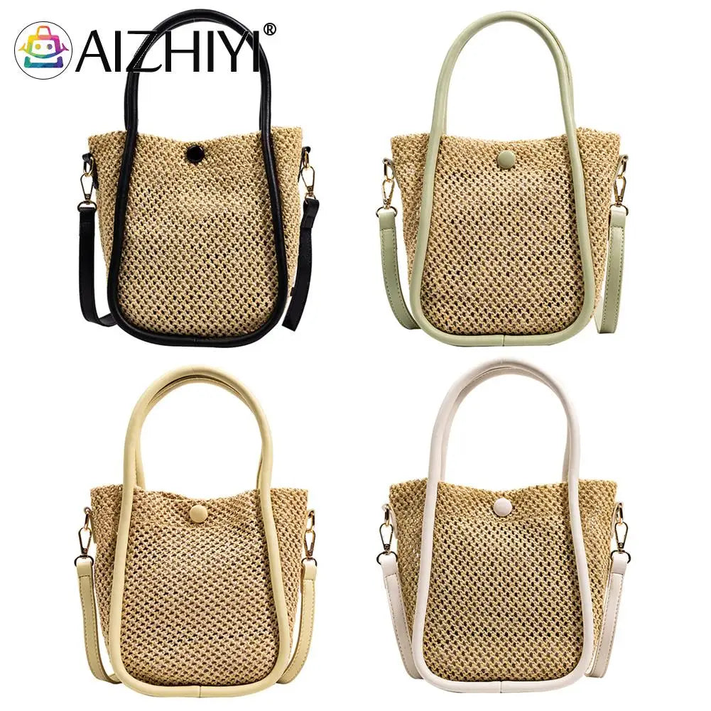 Vintage Women Top-Handle Bags Solid Underarm Bags Beach Woven