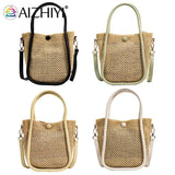 Vintage Women Top-Handle Bags Solid Underarm Bags Beach Woven