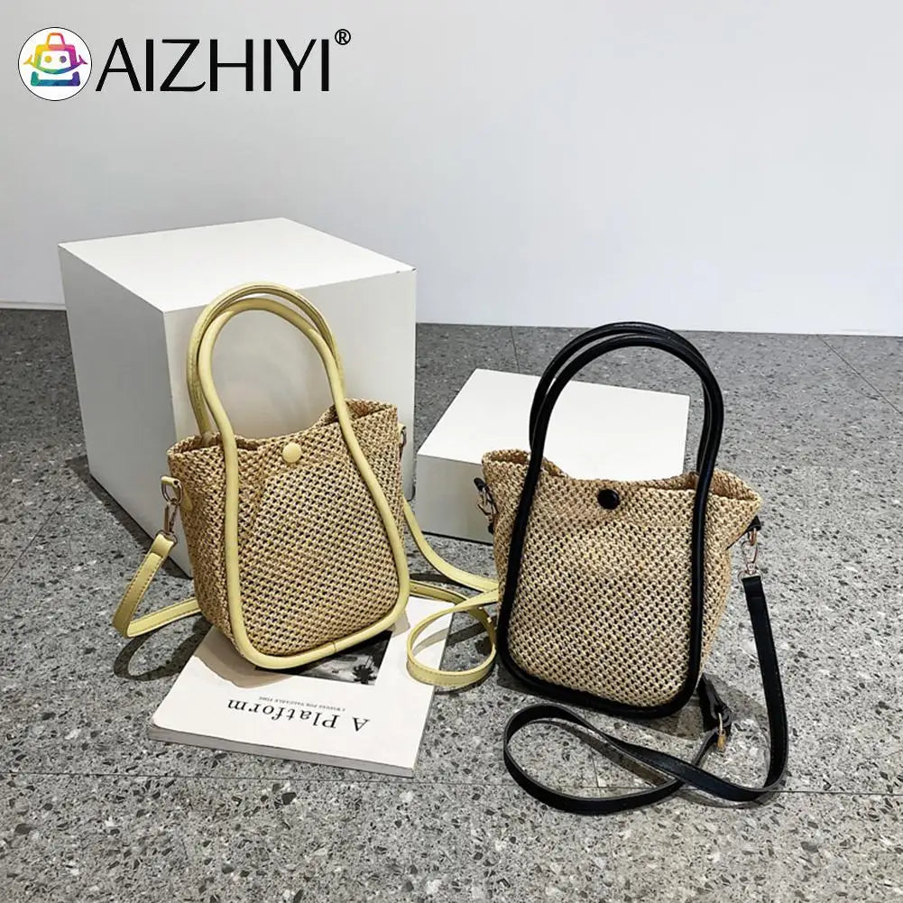 Vintage Women Top-Handle Bags Solid Underarm Bags Beach Woven