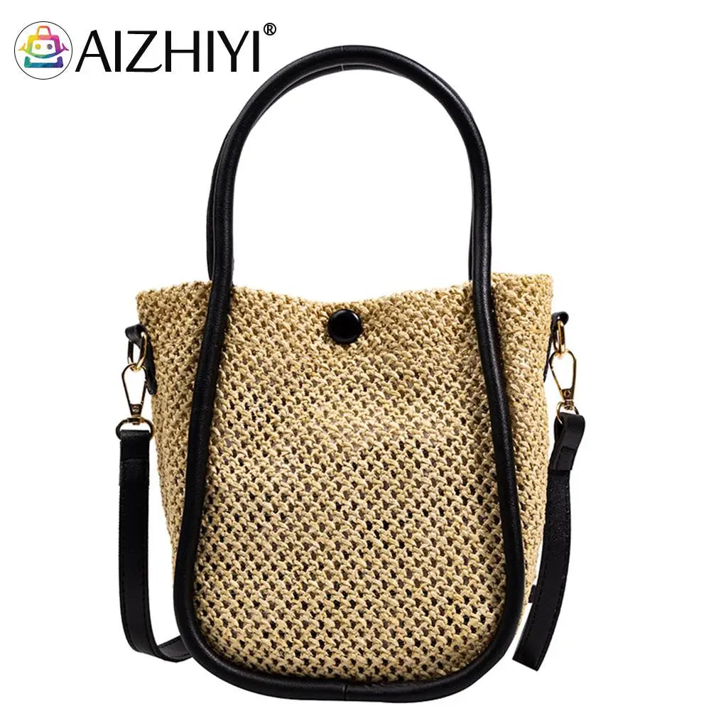 Vintage Women Top-Handle Bags Solid Underarm Bags Beach Woven