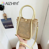 Vintage Women Top-Handle Bags Solid Underarm Bags Beach Woven