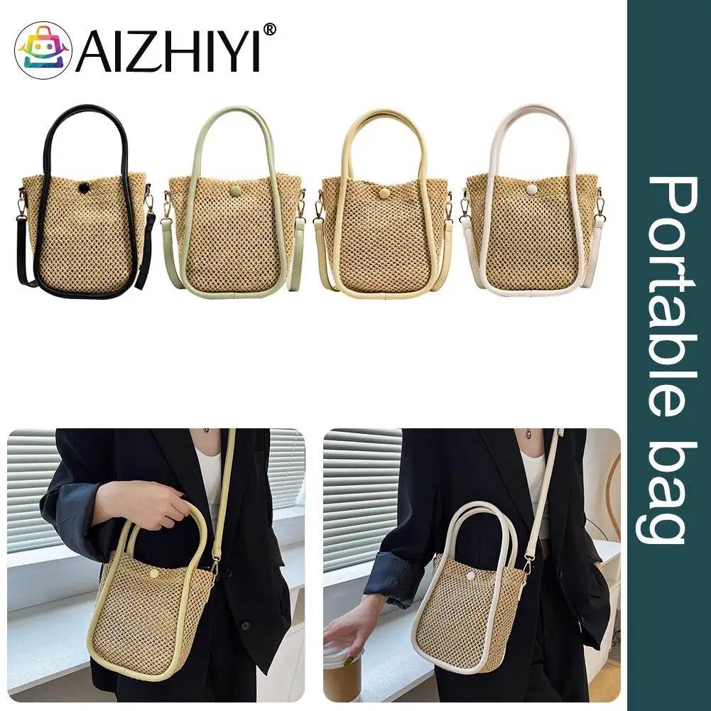 Vintage Women Top-Handle Bags Solid Underarm Bags Beach Woven