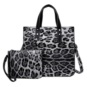 Leopard Print Tote Bag Large Capacity Shoulder Purse Composite Bag Set