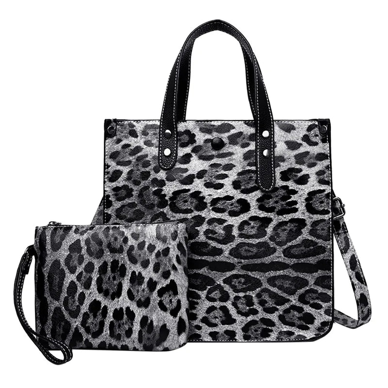 Leopard Print Tote Bag Large Capacity Shoulder Purse Composite Bag Set