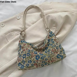 Vintage Flower Embroidery Totes Shoulder Purse for Evening Party Wedding