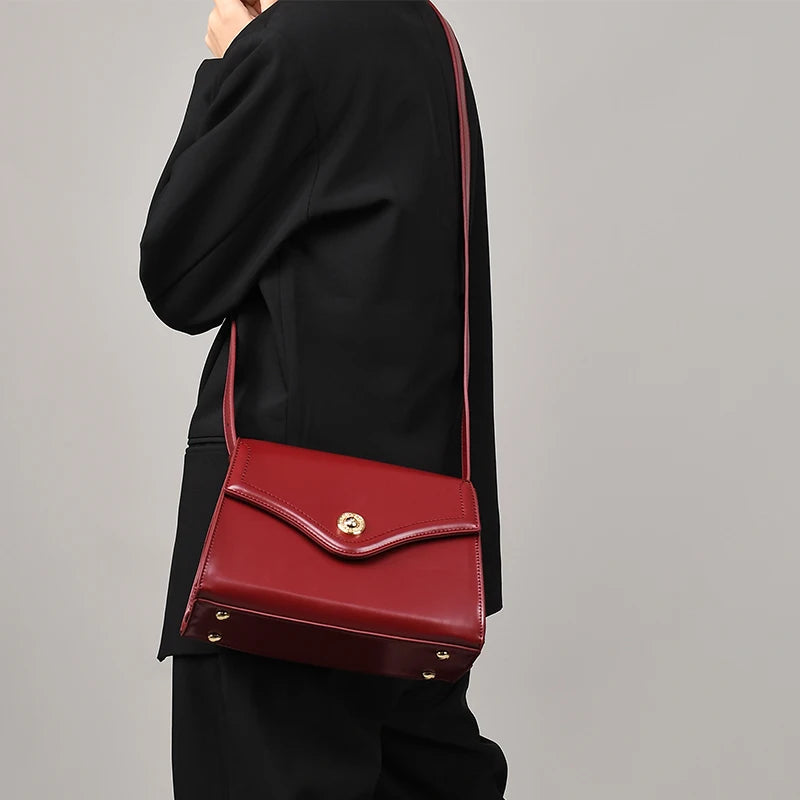 Vintage PU Leather Women Armpit Shoulder Bag Crossbody Red