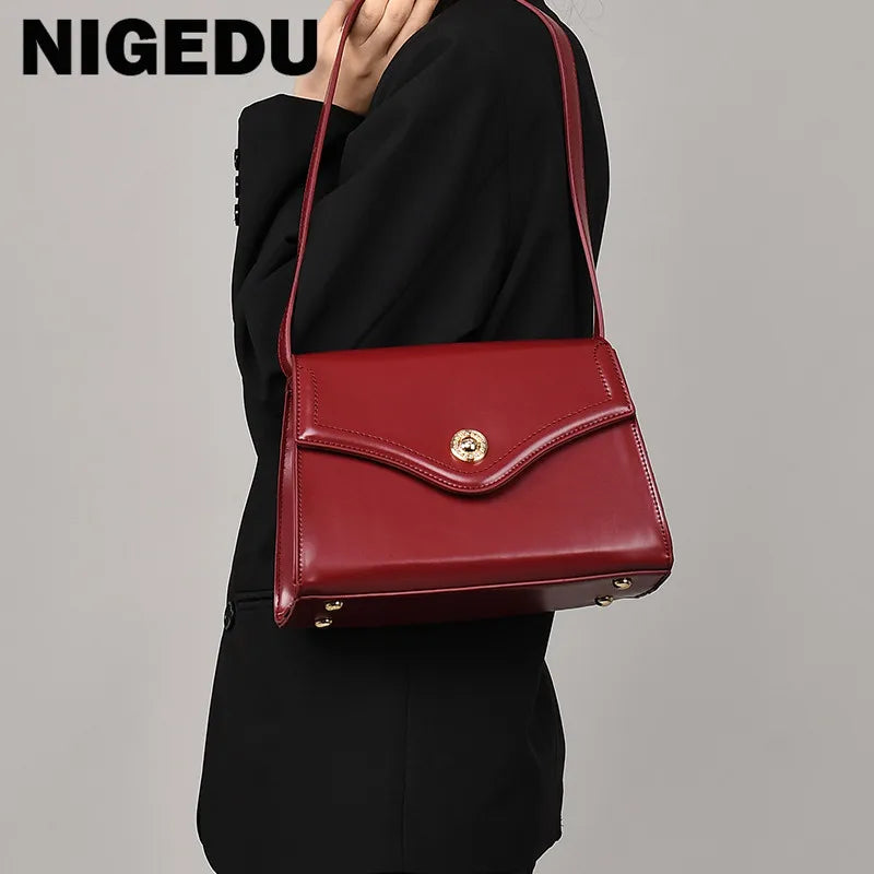 Vintage PU Leather Women Armpit Shoulder Bag Crossbody Red