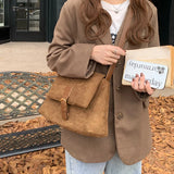 Vintage Faux Suede Shoulder Bag Crossbody Tote Purse Handbag