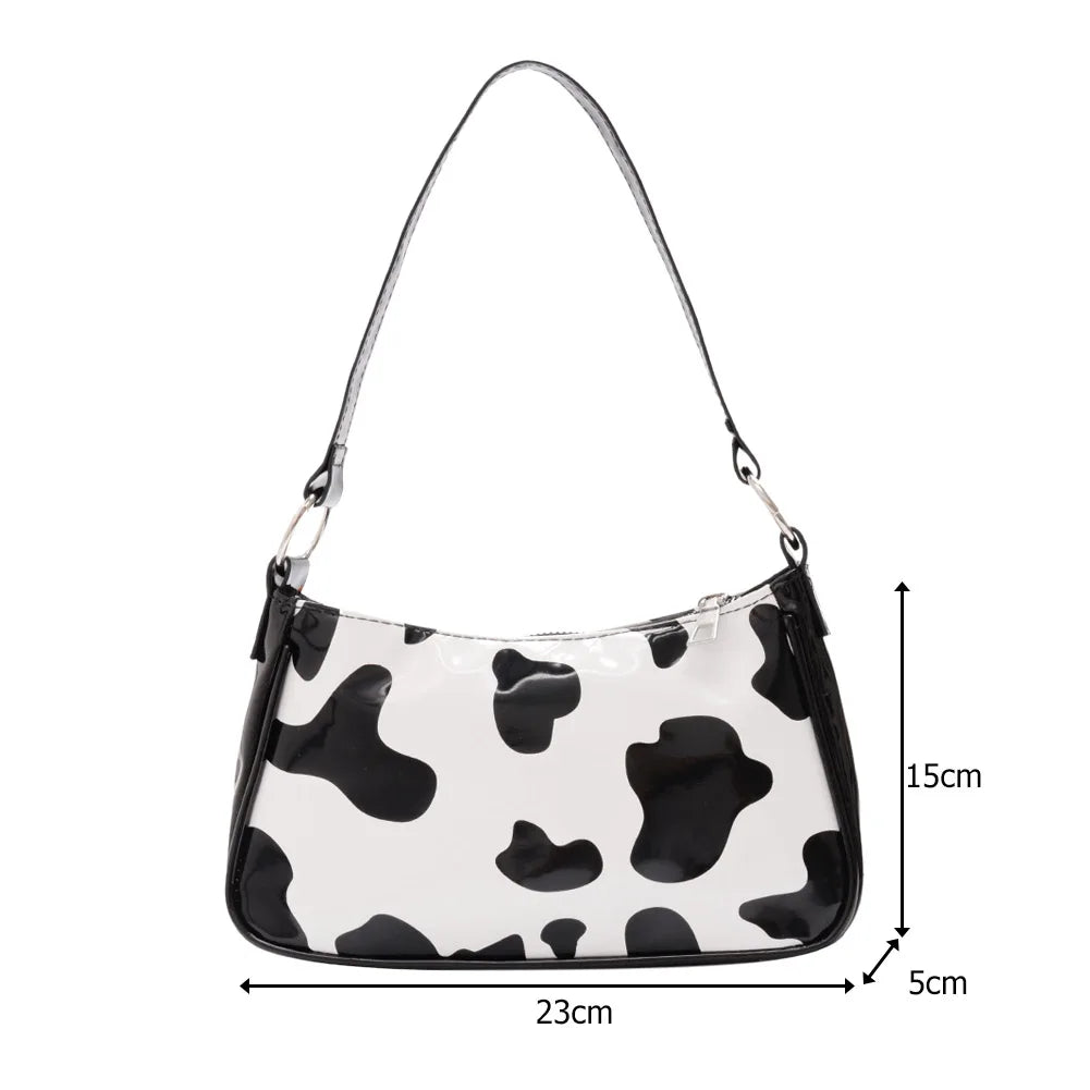 Vintage Milk Cow Pattern Shoulder Bag for Women