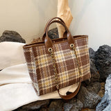 Plaid Cloth Shoulder Bag Large Capacity Tote