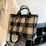 Plaid Cloth Shoulder Bag Large Capacity Tote