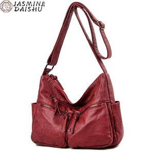 Vintage Women's Leather Shoulder Bag MultiPocket Handbag