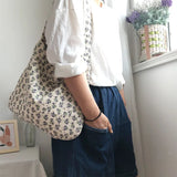 Vintage Women's Tote Shoulder Bags Woolen Fabric Ladies Eco Cloth Shopper Bag
