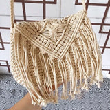 Vintage Women's Zipper Woven Tassel Crossbody Shoulder Bag
